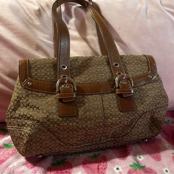 Coach Y2K F12312 Soho Signature Jacquard Flap Satchel Bag Bwn - Picture 5 of 5